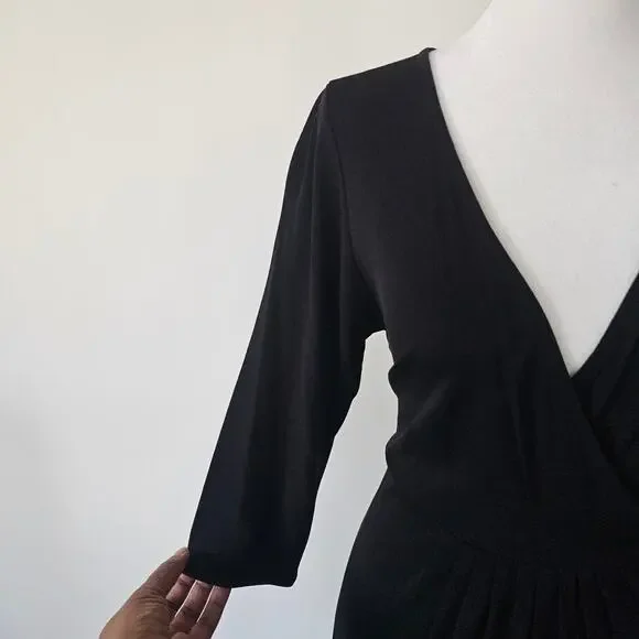 Eileen Fisher Black Faux Wrap Fit & Flare Silk Midi Dress Size M - Picture 5 of 8